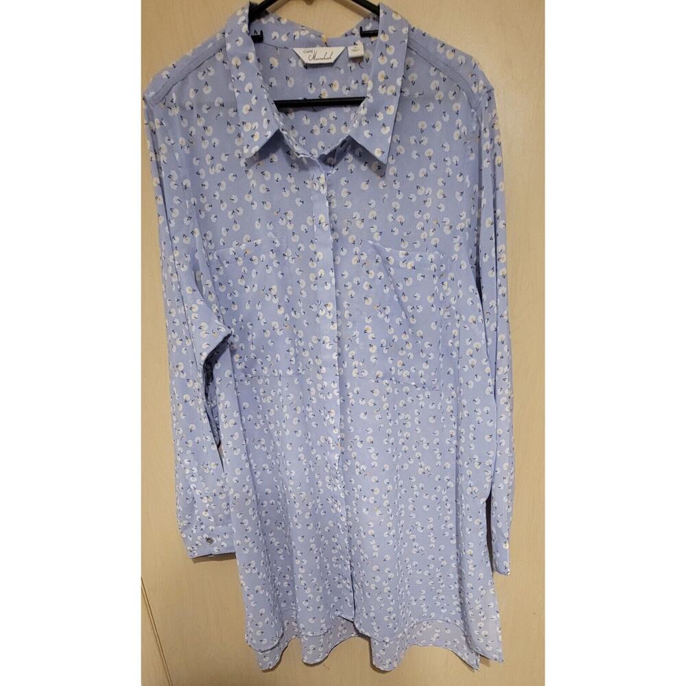 NWT~ CAFE MARRAKESH WOMEN'S Georgette TUNIC~BLUE FLORAL BLOUSE SLEEVES Sz 3XL